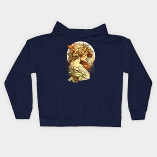 Art Nouveau Autumn Girl Alphonse Mucha Inspired Kids Hoodie